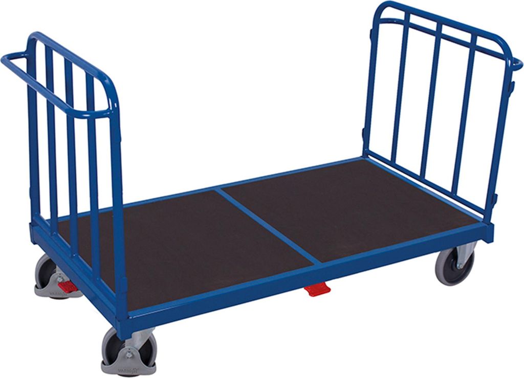 VARIOfit Doppel-Stirnwandwagen mit senkrechten Streben Gummibereifung 500kg Tragkraft 1305x880mm Anthrazitgrau RAL 7016