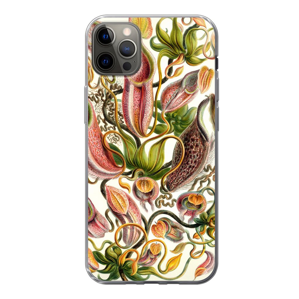 MuchoWow Handyhülle Schutzhülle Hülle für iPhone 13 Pro Max Nepenthaceae - Künstliche Blumen Silikon Softcase Handy Hülle - Mobiltelefon