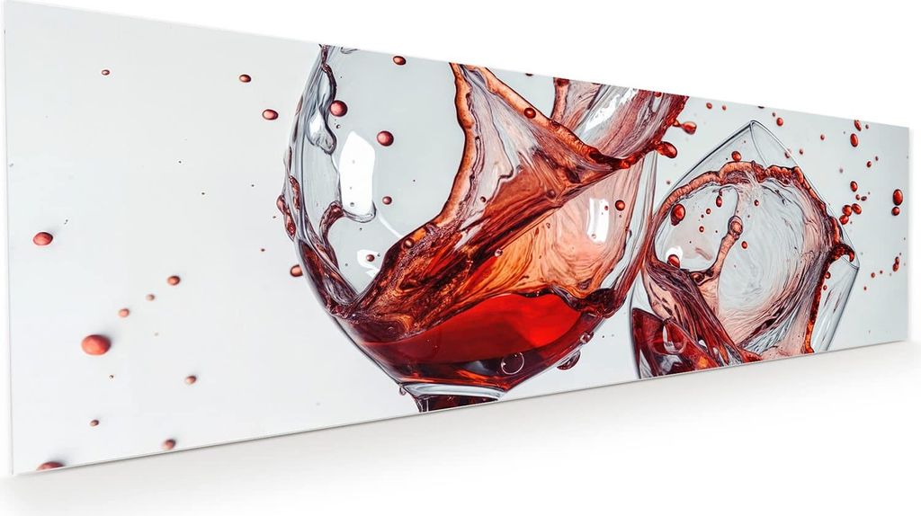 Glasbild 120x40cm in XXL für Wohnzimmer, Schlafzimmer Motiv Weinkelchplätschern