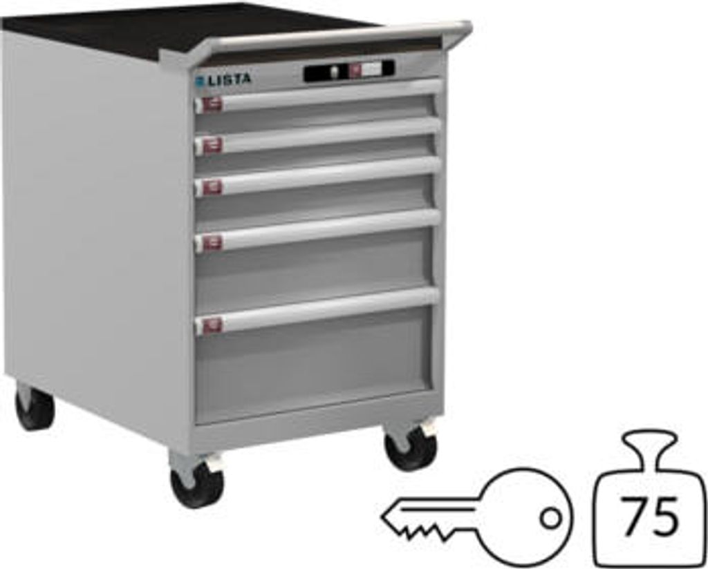 Lista Schubladenschrank - fahrbar - 78.546.020 - 890 x 564 x 725 mm (HxBxT) - 5 Schubladen - 75 kg - Key Lock - lichtgrau (RAL 7035)