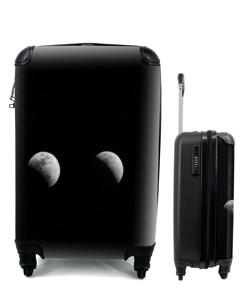 MuchoWow Koffer Handgepäck Trolley Rollkoffer Kleine Reisekoffer mit 4 Rollen - Schwarz - Weiß - Mond - Mondphase - Weltraum - Cabin Size < 55x...