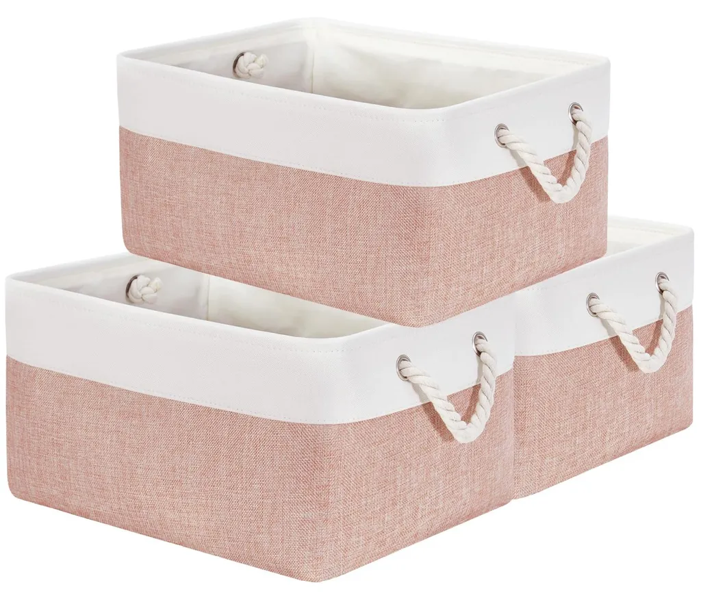 Paniers de rangement rectangulaires en tissu doux - Rose/Blanc 41x31x20