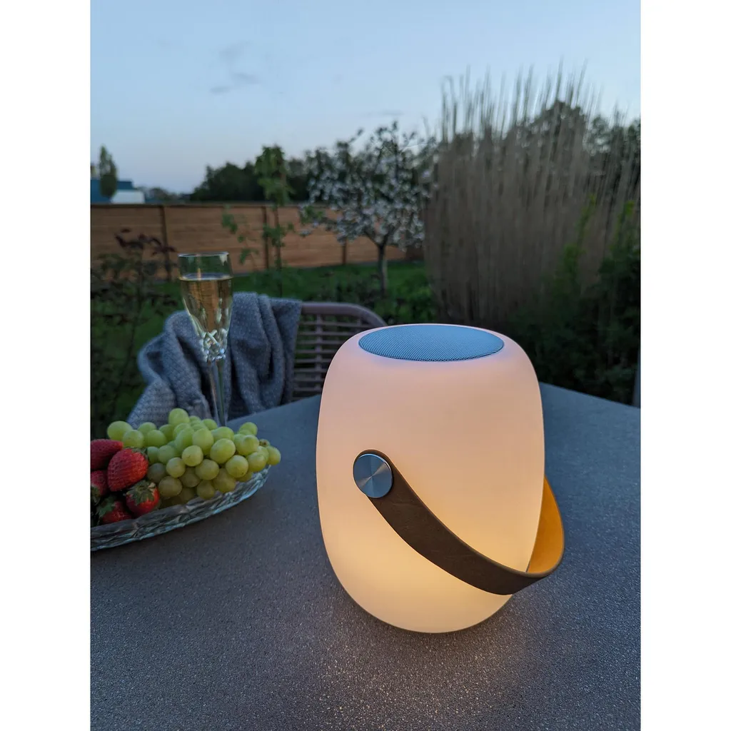 Lanterne de jardin LED rechargeable Cardiff blanche et haut-parleur - 10