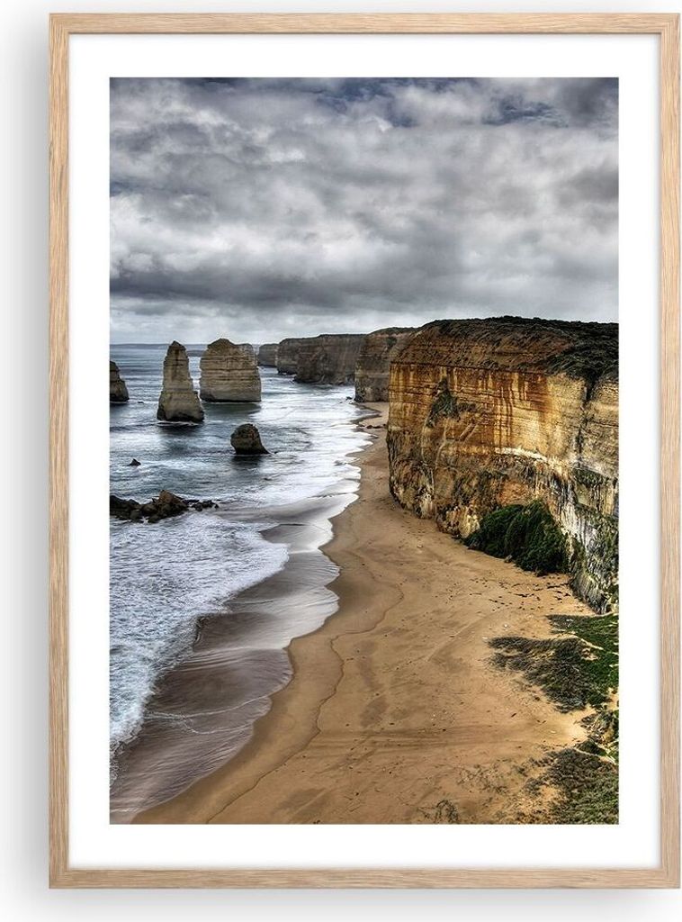 Gerahmtes Poster - Rahmen in heller Eiche - Strand Ozean Landschaft - 50x70 cm - Wand Bild - Wanddeko - Wandbilder - Wandposter - Bilderrahmen - Bi...