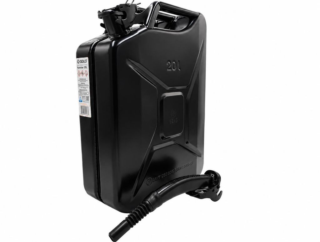 20L Metall Benzinkanister Schwarz mit Ausgießer UN Produktbild 