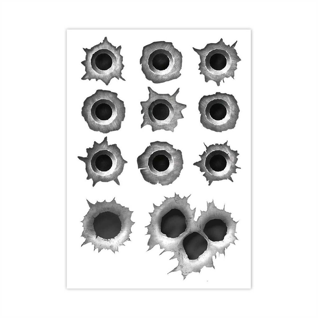 Einschuss-Löcher Sticker Set I 11 Bullet-Holes als Auto-Aufkleber, für Roller Moped Motorrad-Helm Notebook Laptop Smartphone I schwarz grau I kfz...