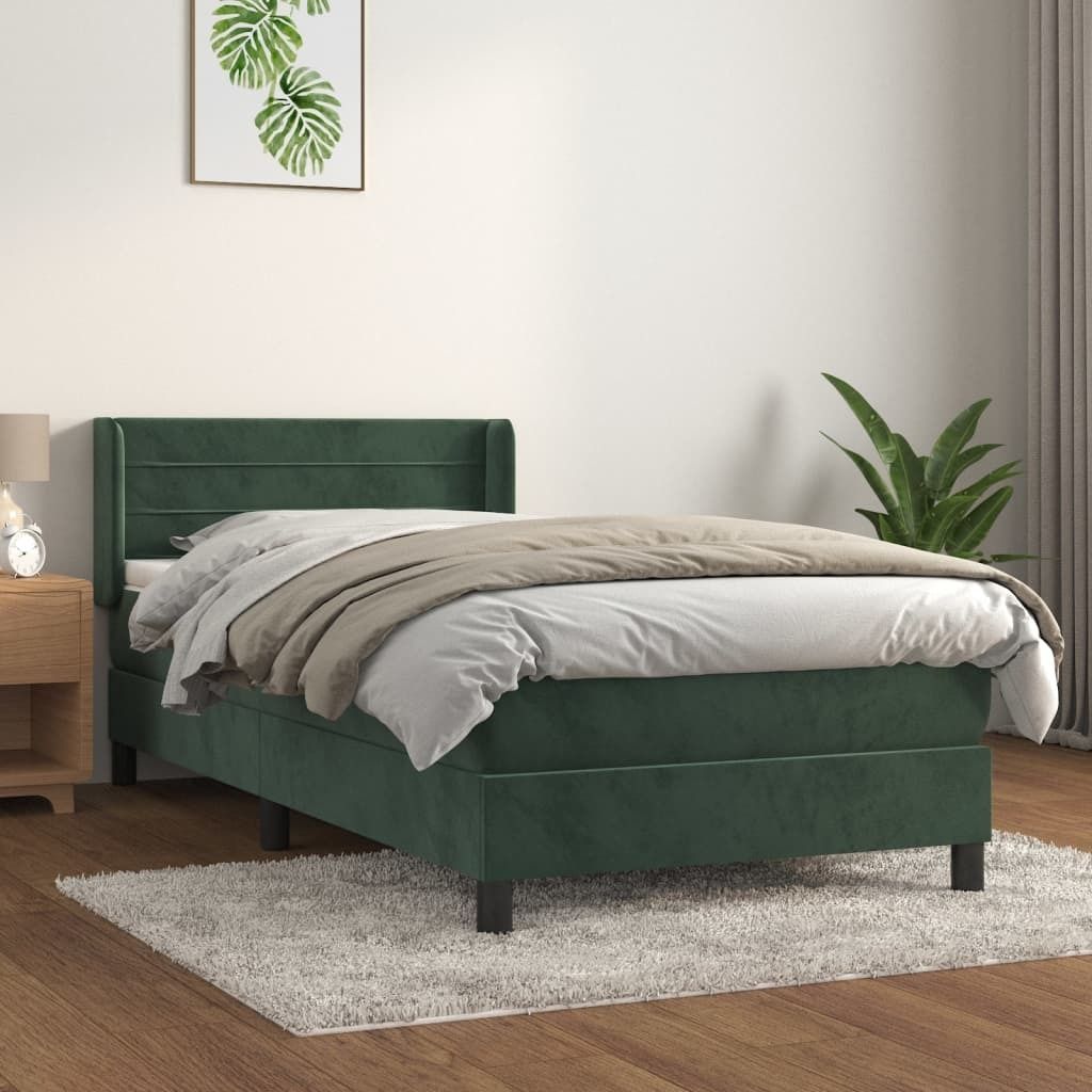 The Living Store Boxspringbett mit Matratze Dunkelgrün 90x200 cm Samt