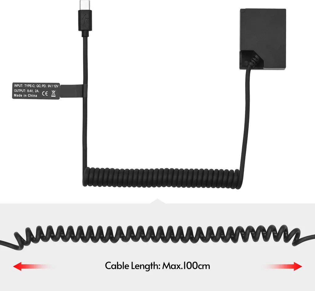 Andoer NP-W126 Batteria fittizia Adattatore di accoppiamento USB-C con cavo di alimentazione USB tipo C a molla Sostituzione per Fujifilm X100F X100V X-S10 X-Pro3 X-E3 X-A2 X-A5 X-A7 X-T1 X-T2 X-T3 X-T20 X-T100