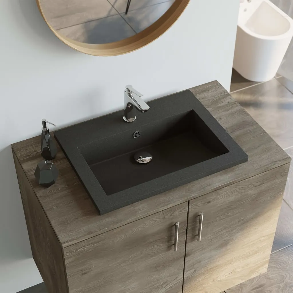 Vasque noire en pierre de granit résistante 600x450 mm finition mate chic - 9