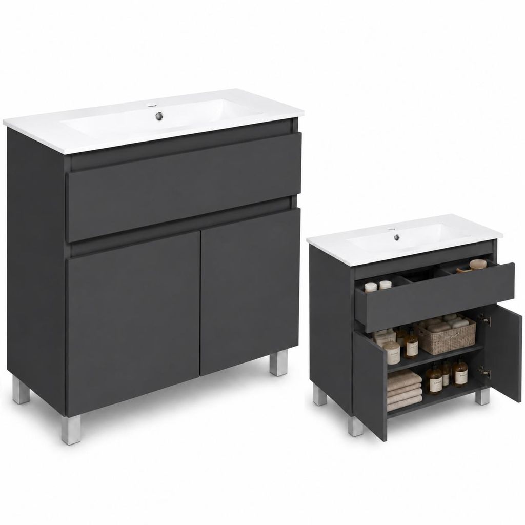 Waschtisch mit Unterschrank Badschrank Sink Gäste WC Produktbild  KI-generiertes Bild