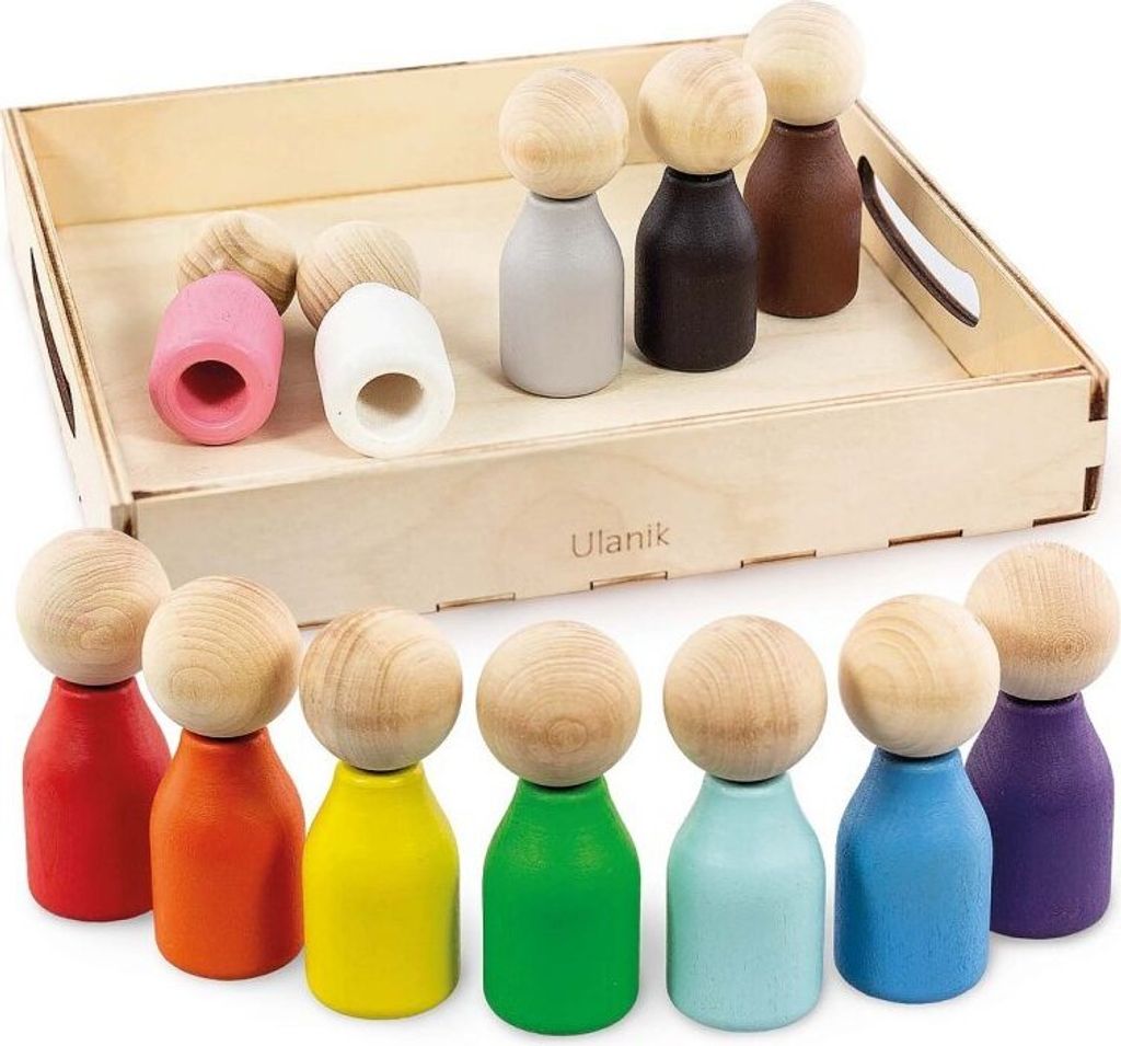 Ulanik Hölzernes Montessori-Spiel "Stiftpuppen an den Fingern"