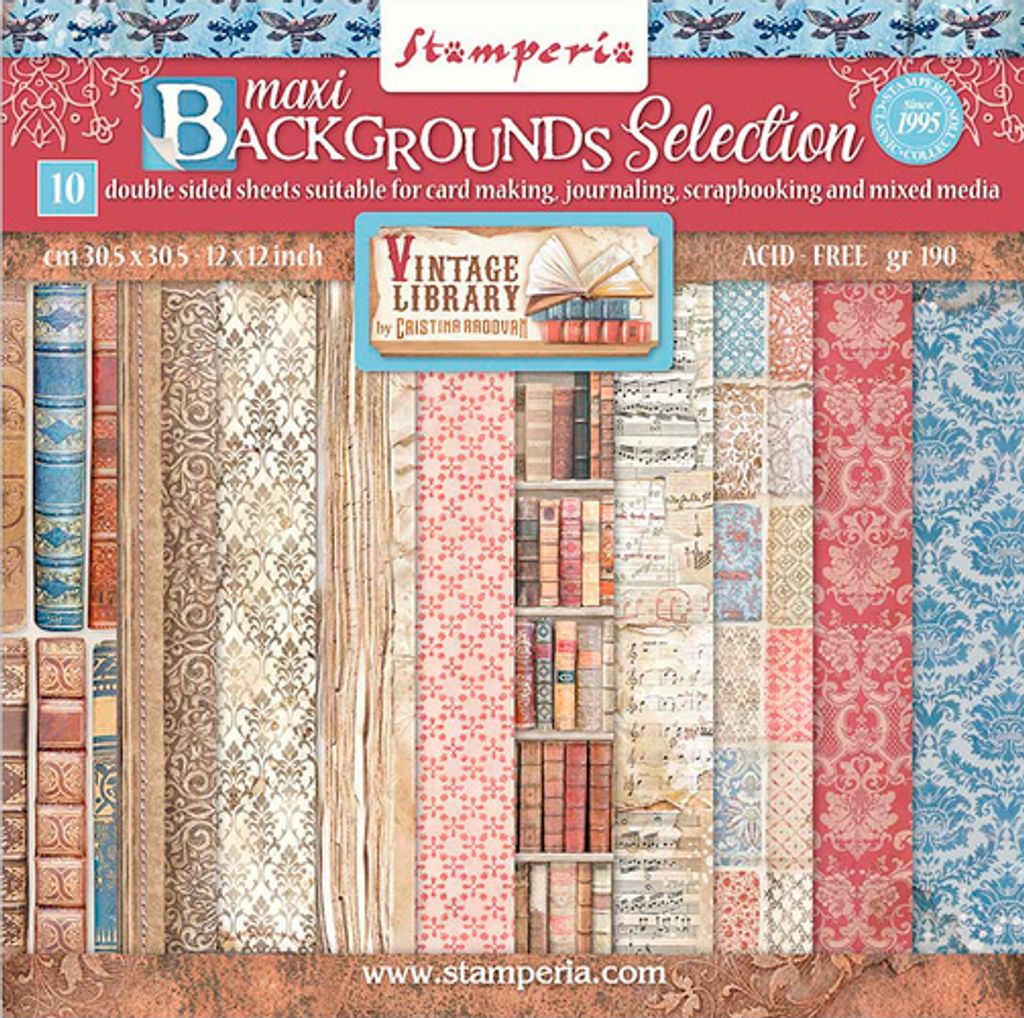 Scrapbook-Block "Vintage Library - Backgrounds", 10 Bogen, 30,5 x 30,5 cm