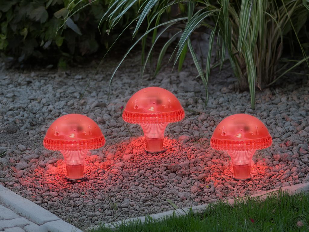 3er-Set LED Solarleuchten, Solarbeleuchtung für den Garten, Dekoleuchten Rot