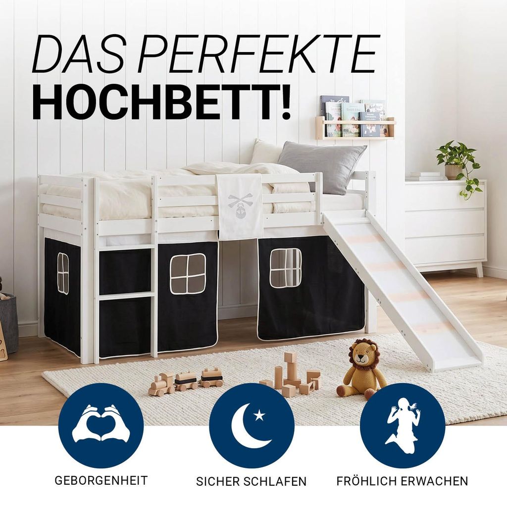 Homestyle4u Hochbett 90x200 Kinder mit Rutsche mit Produktbild 