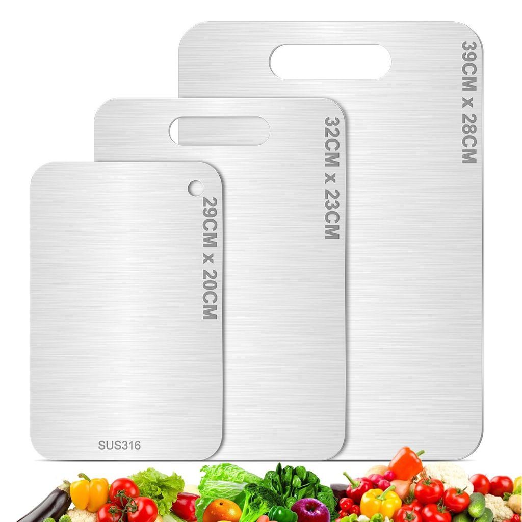 3-teiliges Katsuchef Titan-Schneidebrett-Set, doppelseitiges Schneidebrett aus lebensmittelechtem Edelstahl S316, BPA-freies Titan-Schneidebrett f...