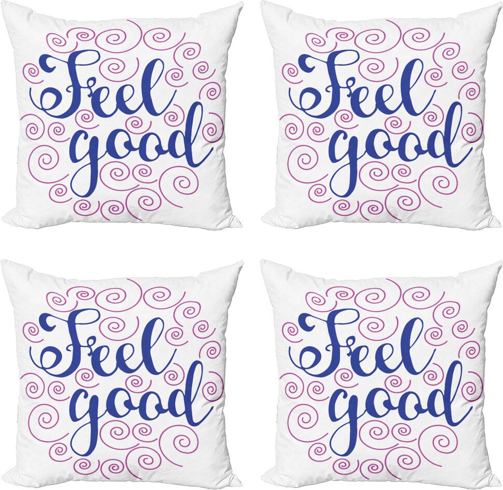 ABAKUHAUS Sprichwort Kissenbezug Set (4 Stück), Phrase mit rosa Kreise, Moderner Doppelseitiger Digitaldruck, 50 cm x 50 cm, Marine-Blau Magenta W...