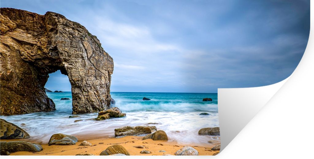 MuchoWow Wandtattoo Wandsticker Wandaufkleber Steine - Wasser - Strand - Felsen - Wellen 160x80 cm Selbstklebend und Repositionierbar - Sticker -...