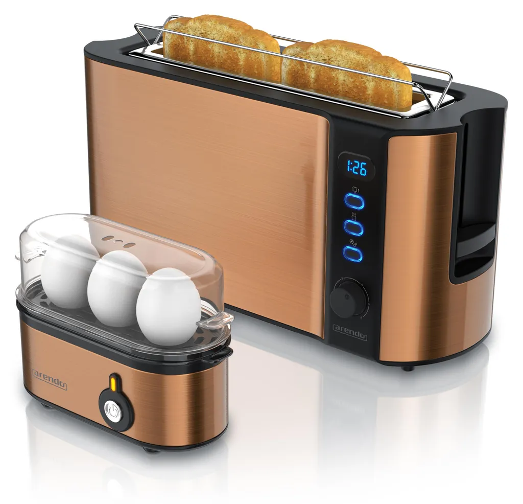 Set Colazione Arendo Rame: Tostapane 2 Fessure e Cuoci Uova THREECOOK