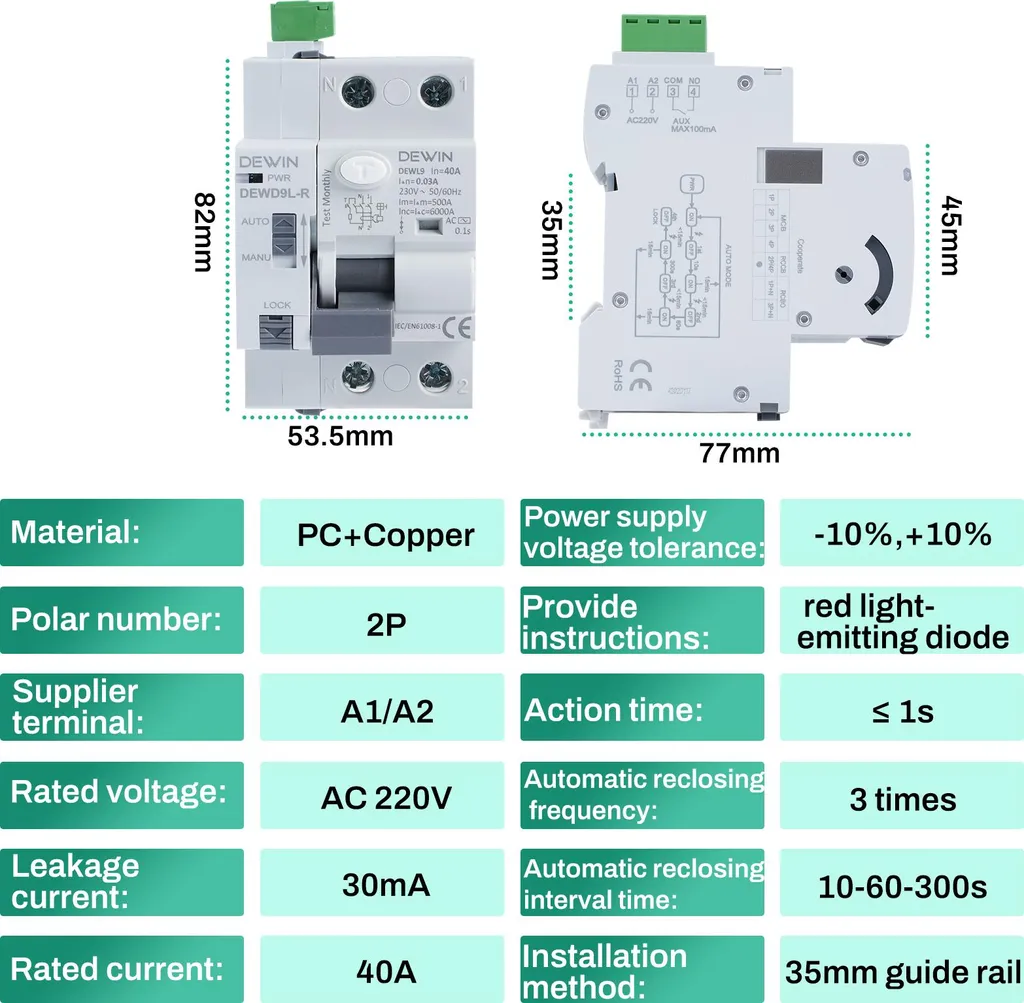 Protection Électrique Continue : Disjoncteur Auto-Réarmable 40A 30mA 2P - 3