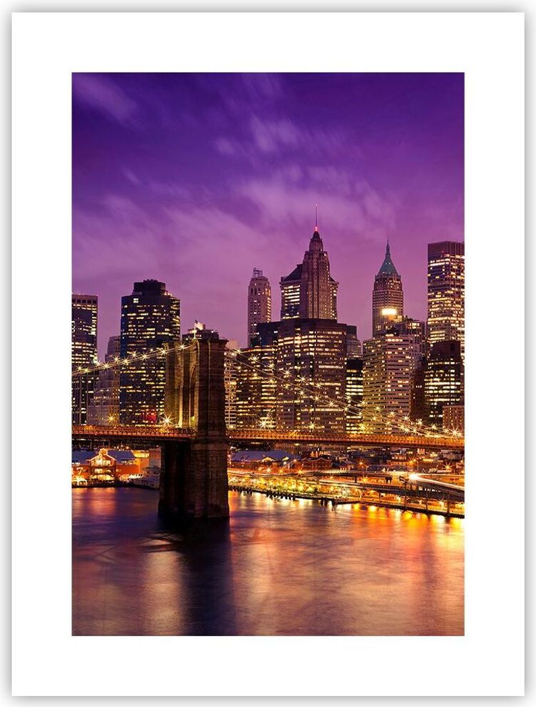 Poster - Poster ohne Rahmen - New york nacht brooklyn brücke - 30x40 cm - Wand Bild - Wanddeko - Wandbilder - Kunstposter - Wandposter - Bilder - ...