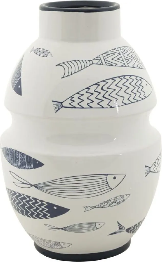 Vase en Forme de Poisson pour Déco de Table Bord de Mer Blanc et Bleu
