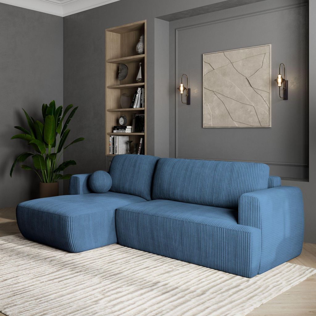Masseno Ecksofa SENTI P L-S mit Schlaffunktion L-Form, Sofa mit Bettkasten, Wohnzimmersofa, Couch, Soffa, Bettsofa, Couchgarnitur- Blau, POSO 05