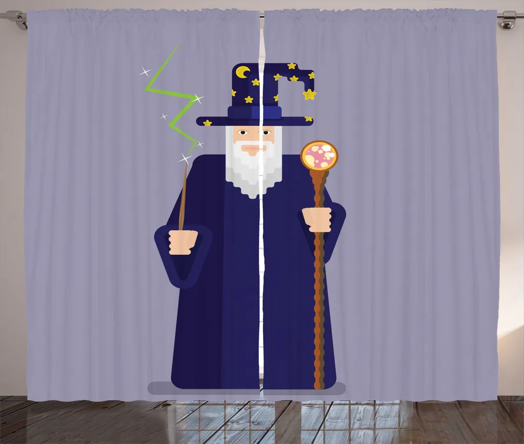 Rideau pour chambre d'enfant Magicien Cartoon Bleu Indigo 280 x 225 cm
