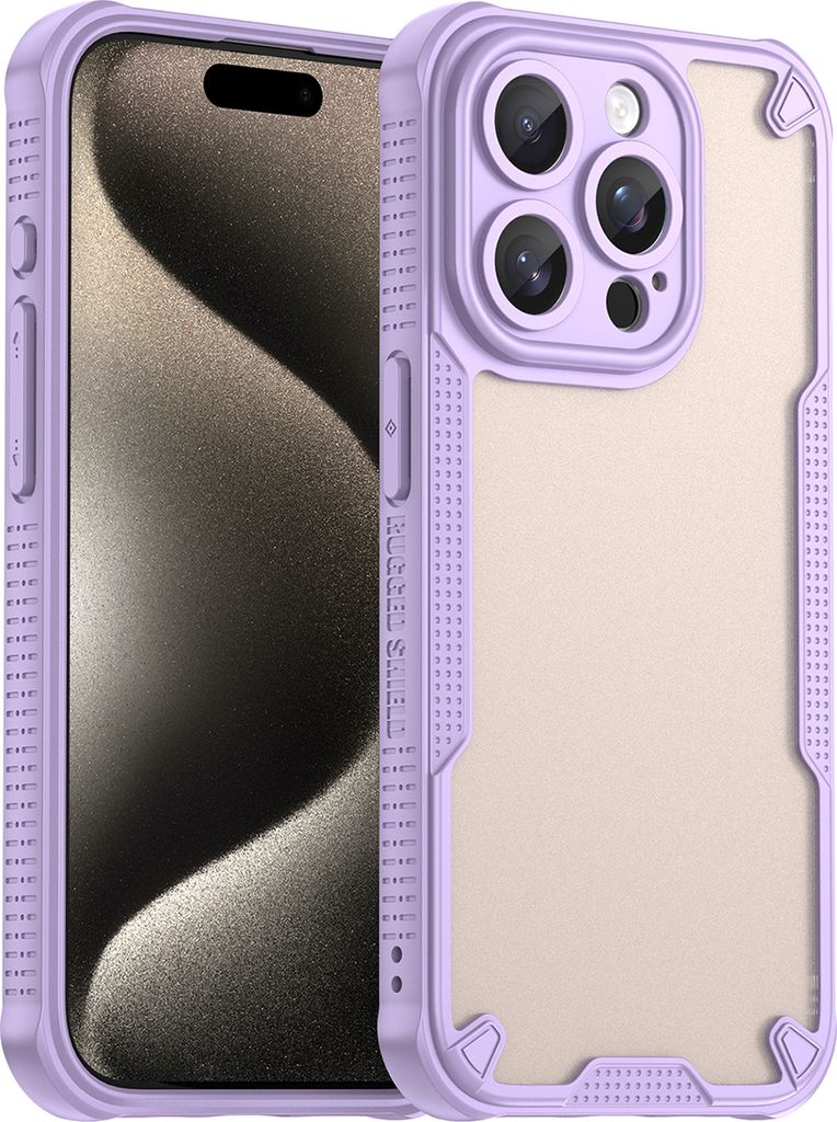 Schutzhülle für iPhone 15 Pro, transluzente matte Rückseite, TPU Bumper Case Lila