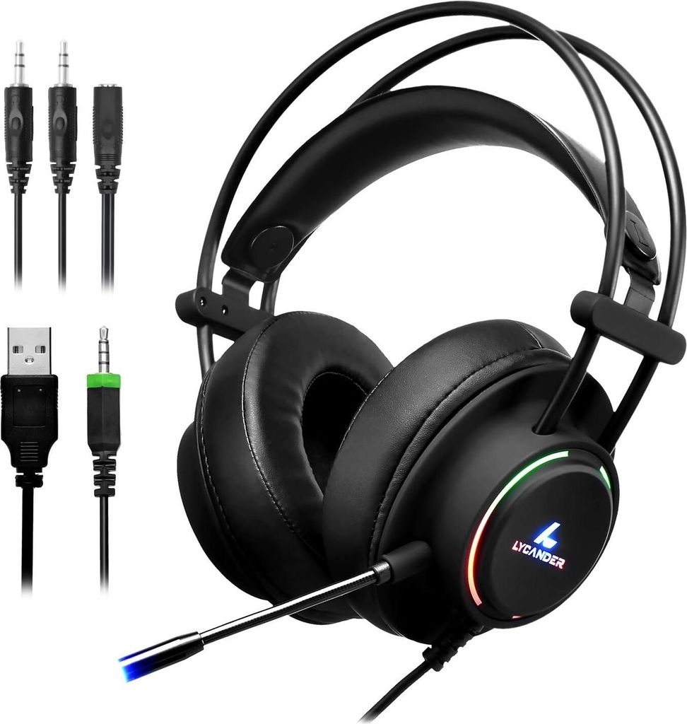 Gaming-Headset mit Mikrofon und LED-Licht, 3,5 mm Eingang, für PC, PS4, Xbox One, Nintendo Switch und mehr