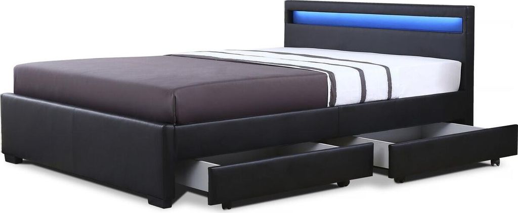 LED-Bett mit 4 Schubladen "Nico" - 140 x 190 cm - Schwarz