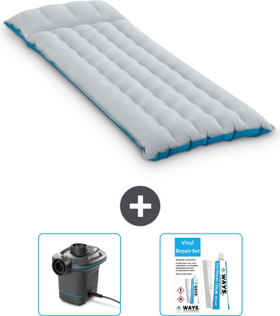 Intex Campingmatte – 1 Person – 67 x 184 x 17 cm – Blau – im Lieferumfang enthalten Pumpe en Reperaturset