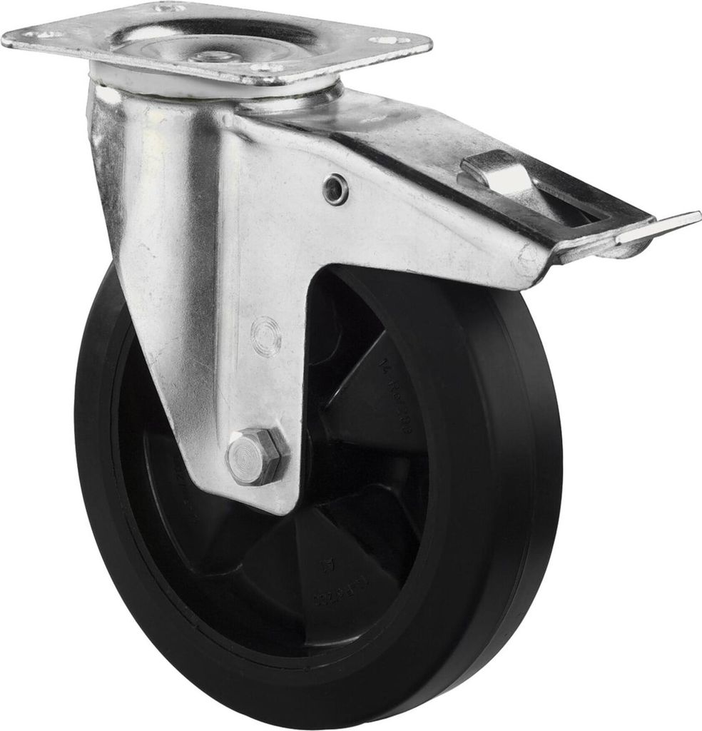 BS Rollen Lenkrolle B60 mit Totalfeststeller Durchmesser 200mm Tragfähigkeit 300kg Elastic-Vollgummireifen - L420.B60.200