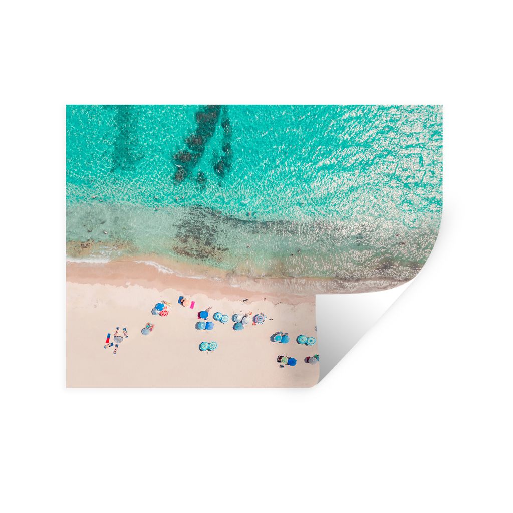 MuchoWow Wandtattoo Wandsticker Wandaufkleber Meer - Strand - Sommer - Sonnenschirme - Blau 160x120 cm Selbstklebend und Repositionierbar - Selbs...