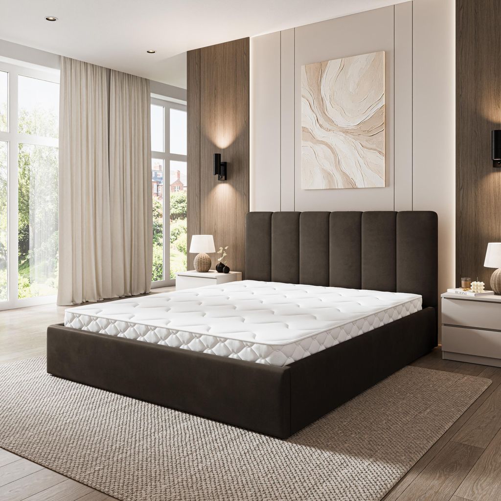 Masseno Polsterbett NEMIS 120x200 cm, Polsterbett mit Bettkästen -Braun, MAGIC VELVET 2205