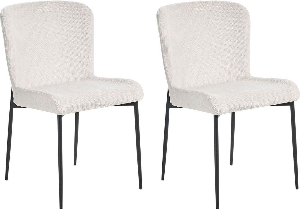 BELIANI Esszimmerstuhl 2er Set Cremeweiß Stoffbezug Gestrickt mit Schwarzen Metallbeinen Skandi Modern Wohnzimmer Essbereich Flur Ausstattung Möbel