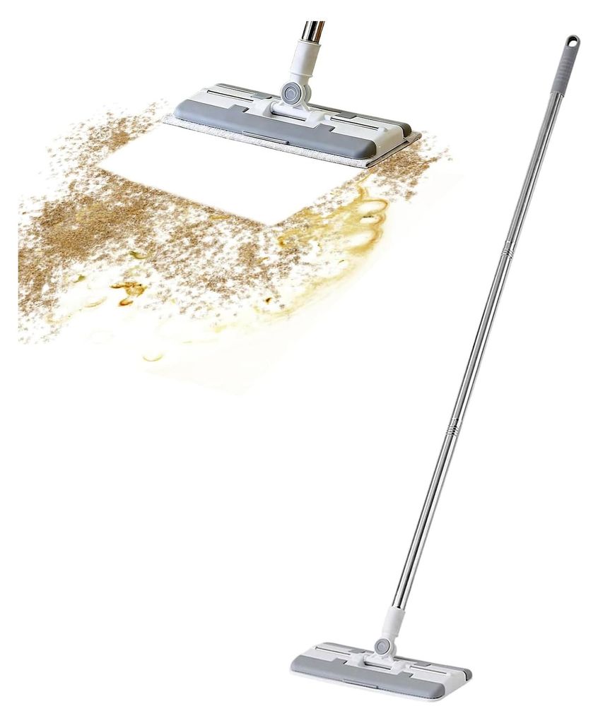 Flachmopps zur Bodenreinigung | Wiederverwendbares Werkzeug mit automatischem Tuchwechsel | 112 cm ohne direkte Berührung, wiederverwendbarer Nass...