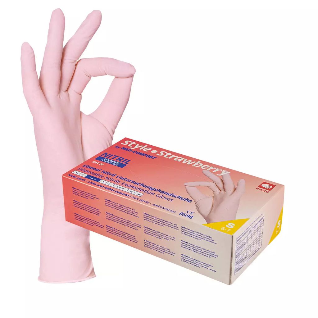 Nitrilhandschuhe, rosa, Größe S, puderfrei, Style Strawberry by Med-Comfort