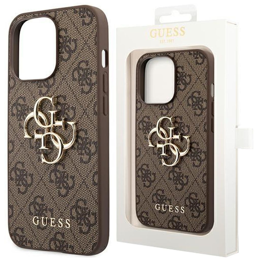 Guess Polyurethan4G Metal Logo Case für iPhone 14 Pro braun Produktbild 