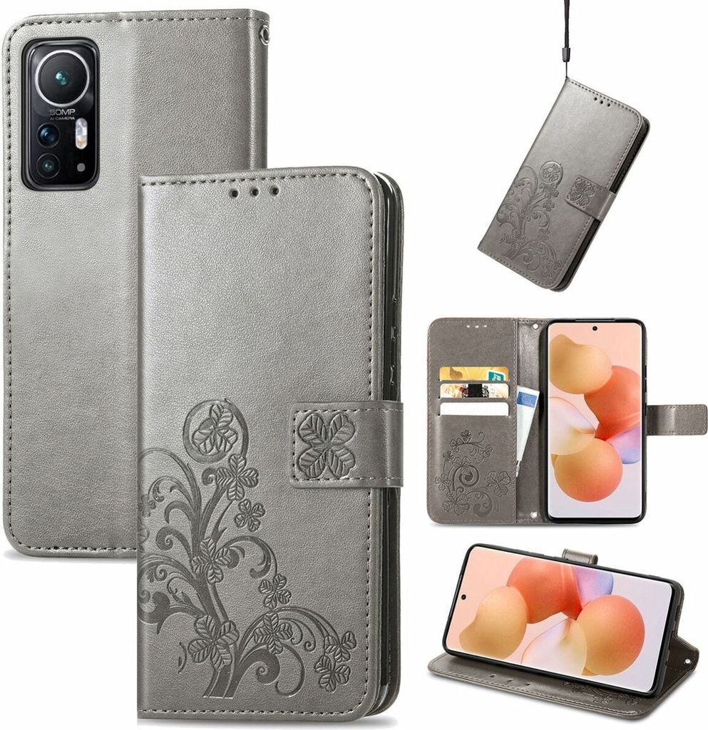 König Design Hülle kompatibel mit Xiaomi 12 / 12X Kunstleder Handyhülle - Handy Case Grau