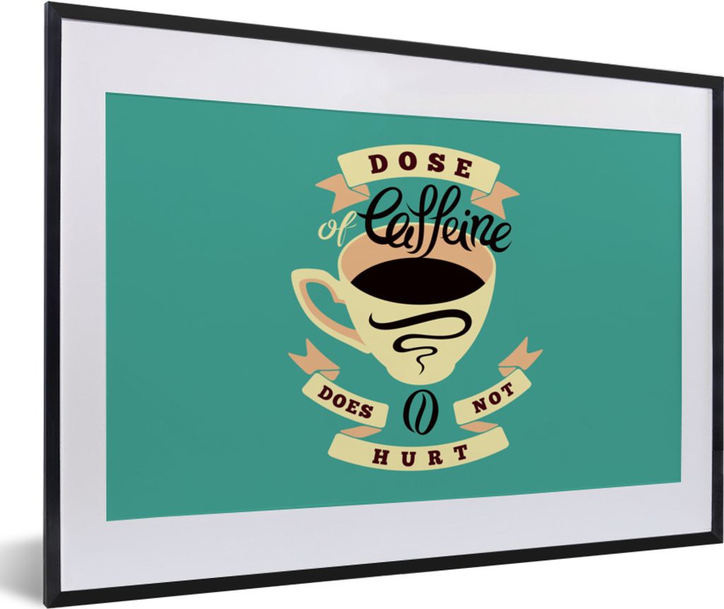 MuchoWow MuchoWow Gerahmtes Poster Kaffee - Sprichwörter - Vintage - Eine Dosis Koffein tut nicht weh - Zitate 60x40 cm - Poster mit zchwarzem...