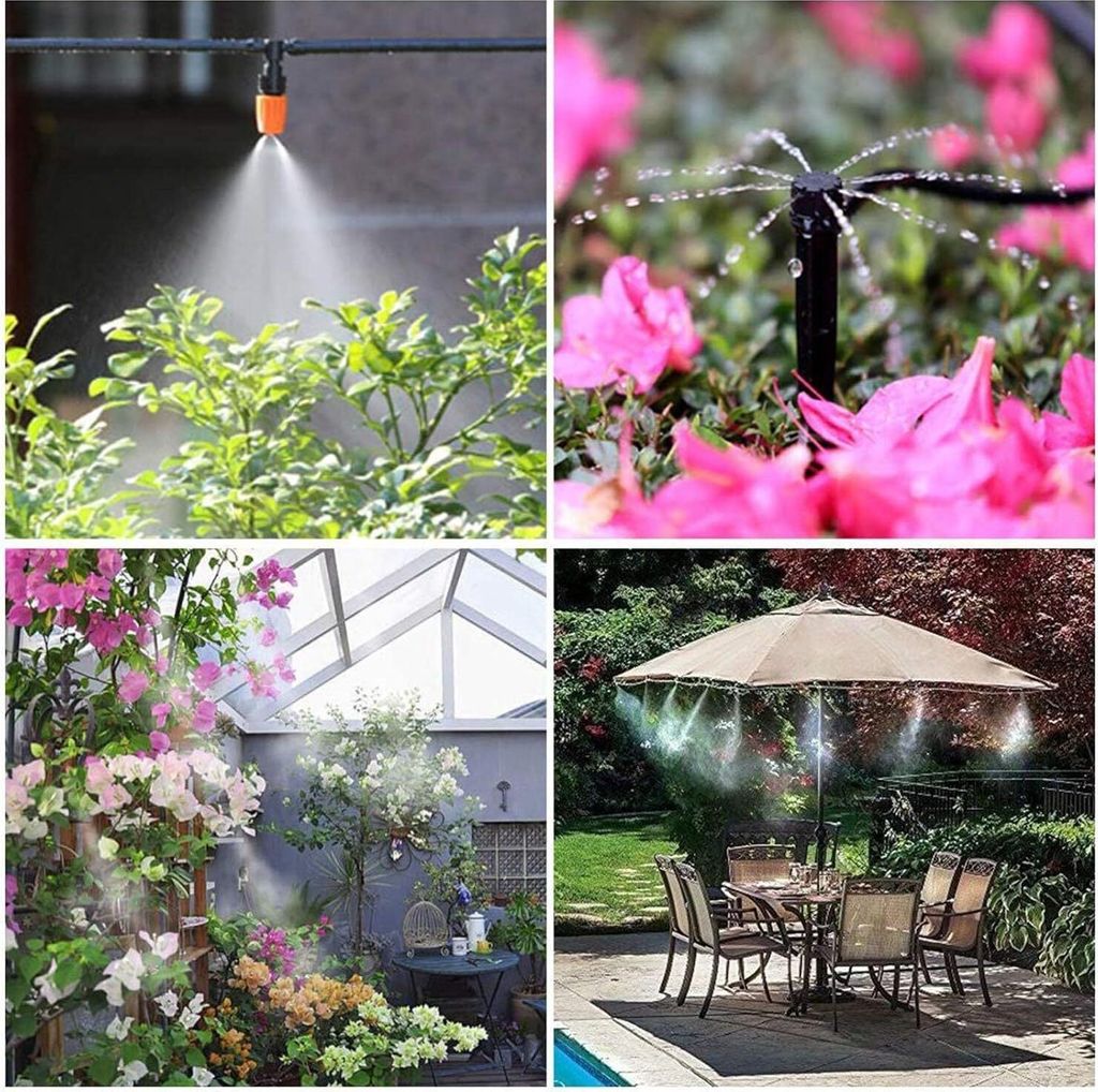 Sprüh-Sprinklersystem 20 M – Verstellbarer Gartennebel Für Bewässerung & Kühlung, Inkl. Schläuche & Sprinkler