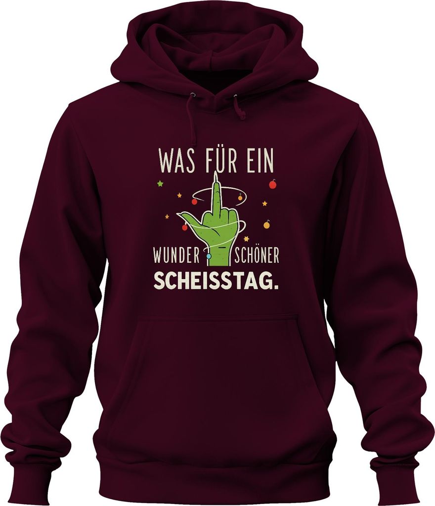 WAS FÜR EIN WUNDERSCHÖNER SCHEISSTAG grüner Mittelfinger frech Uni Hoodie Kapuzenpullover, Burgundy, XXL