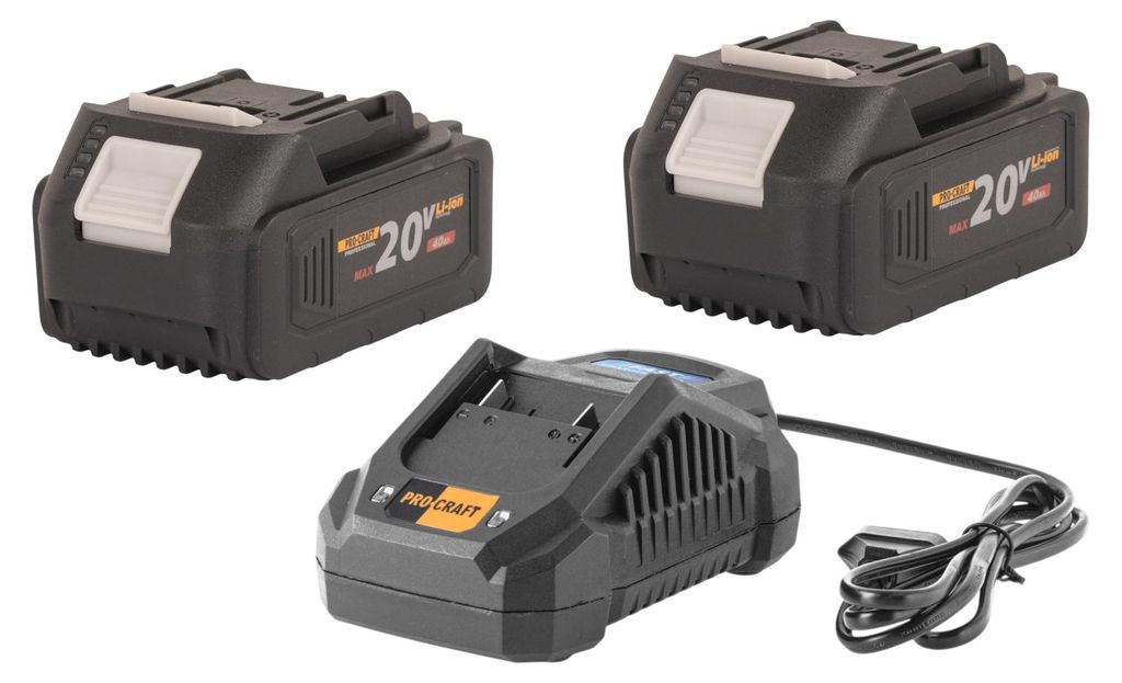Procraft Starter Set 20 V 20/4A Schnell Ladegerät + 2x 20/4 Akku 4,0 Ah