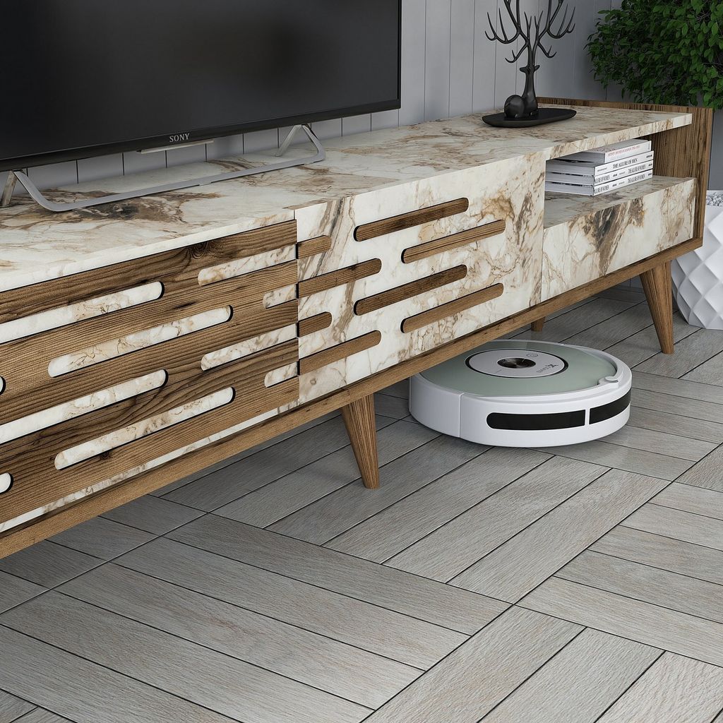 Skye Decor, Valensiya - Walnut, White, Marble, Wohnzimmermöbel-Set, Nussbaum, 100 % MELAMINBESCHICHTETE SPANPLATTEN, 180 x 45 x 35 cm