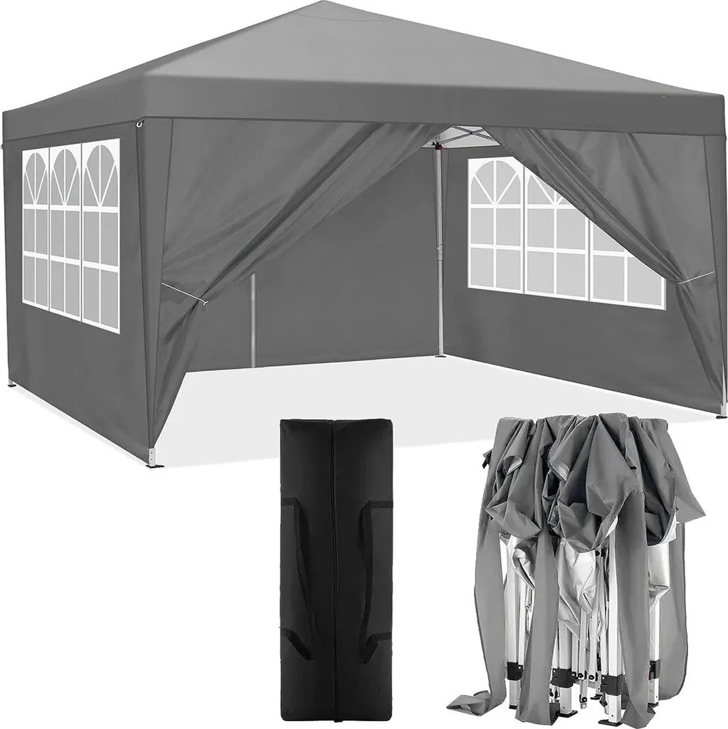 Pavillon de Jardin Imperméable 3x3M Gris - Montage Facile sans Outils