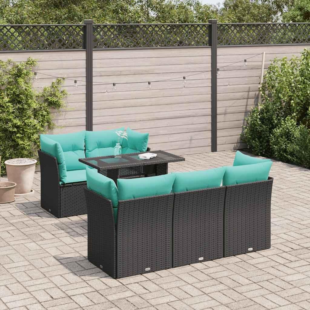 "Schlussverkauf" 6-tlg. Garten-Sofagarnitur UV-beständig - Loungegruppe mit Kissen - Schwarz Poly Rattan C11994