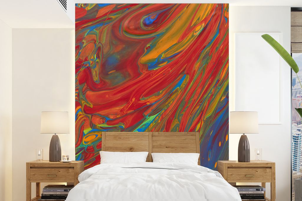 MuchoWow Fototapete für Wohnzimmer oder Schlafzimmer Wandtapete Vinyl Motivtapete Leuchtende Farben auf einem Gemälde - 160x220 cm - Bildschirm...