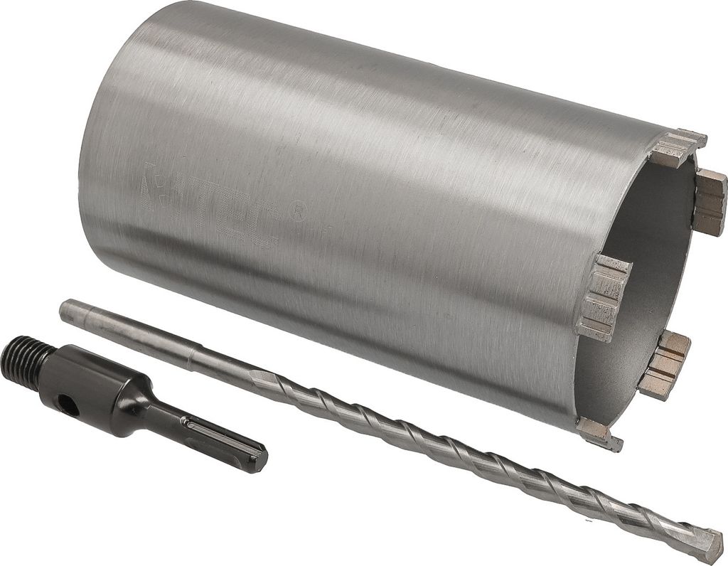 Diamant Bohrkrone Diamantbohrkrone Kernbohrkrone Beton Ø 102 mm mit SDS-plus Adapter 100 mm + Zentrierbohrer 240 mm Nutzlänge 180 mm