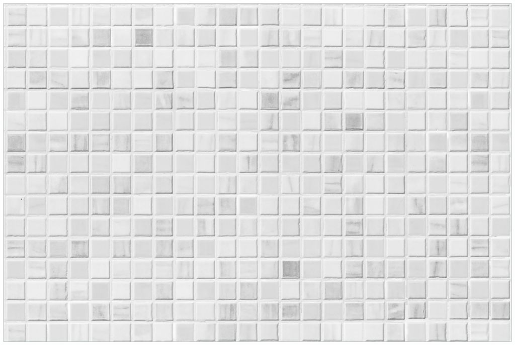 Wallario Premium Glasbild, freischwebende Optik, kräftige Farben, Größe 90 x 60 cm Motiv Fliesen im Bad weiß-grau