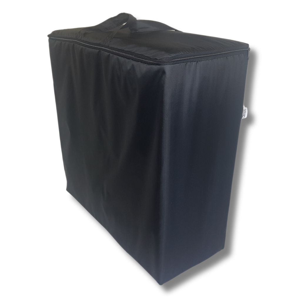 A black storage bag for a foldable mattress, shown against a white background.